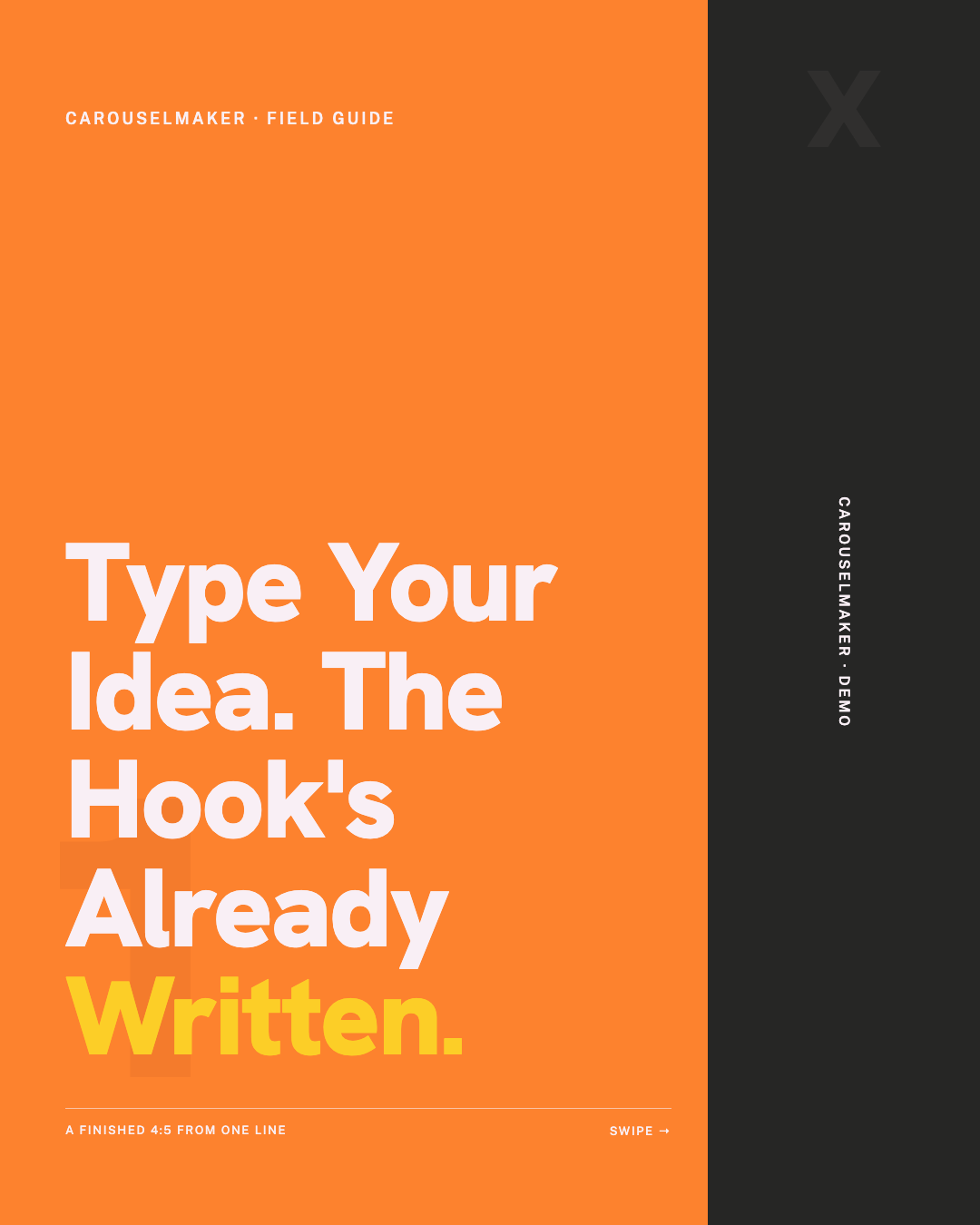 Type your idea, the hook's already written preview